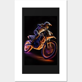 Dirt bike rider - neon Posters and Art